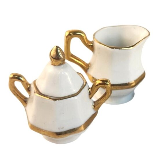 Miniature Formalities Baum Bros Dollhouse Tea Set White & Gold Porcelain Accent - Picture 6 of 12
